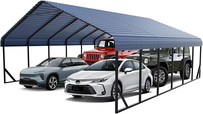 RV Metal 20x30FT Carport Canopy Heavy Duty Carports Kits for Garage,Aluminum Car Ports with Steel Shelter Frame Cover for 3 Car or Boats