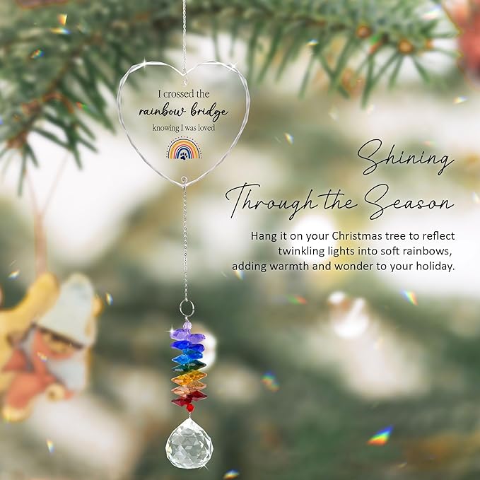GIFTELIX Christmas Ornaments Cats Sympathy Suncatcher - Dog Cat Loss Sympathy Gift - Rainbow Crystal Prism - Bereavement Keepsake - Pet Lover Gift - Cat Memorial Gifts for Loss