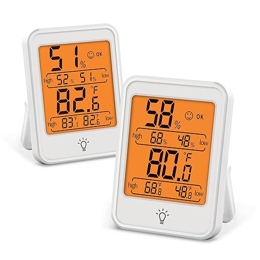 EAGLE PEAK Digital Hygrometer Thermometer Humidity Gauge with Backlight Display, Indoor Room Thermometer with Temperature Humidity Monitor for Nursery Room Greenhouse Basement, 2 Pack