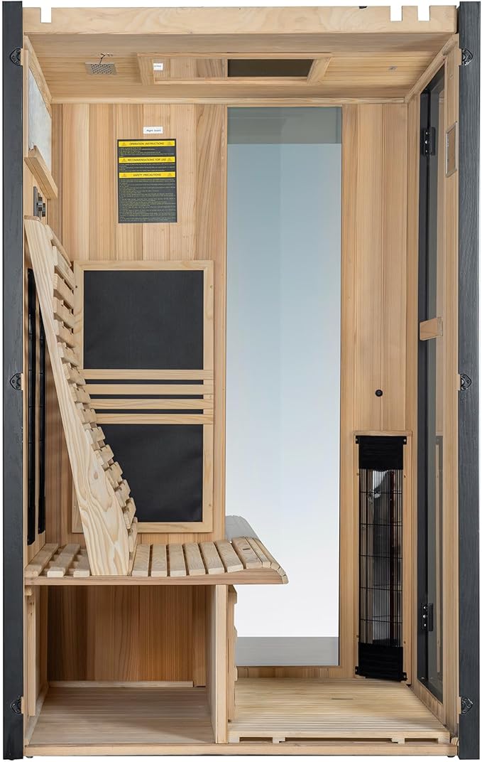 Woodbridge 2-Person Indoor FAR Infrared Black Sauna with WiFi-Enabled Smart Control, Crafted from Japanese Cedar – Features Red Light Therapy, Bluetooth Speaker, Chromotherapy Lighting