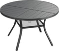 VICLLAX Round Patio Dining Table, 4 Person Metal Outdoor Dining Table with Umbrella Hole and Storage Shelf for Garden Lawn Deck, 40.6" Black
