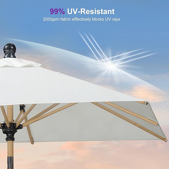 PURPLE LEAF 6' x 6' Square Outdoor Umbrella with Base Outdoor Table Umbrella Aluminum Patio Umbrella with Push Button Tilt & Crank and 8 Ribs Market Umbrella for Pool Backyard Beach, Cream