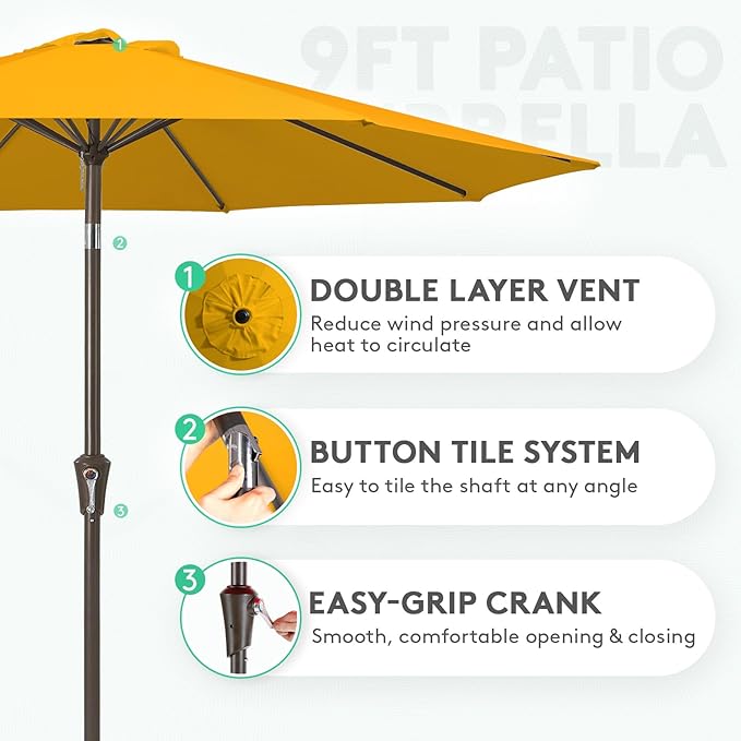 JEAREY 9FT Outdoor Patio Umbrella Outdoor Table Umbrella with Push Button Tilt and Crank, Market Umbrella 8 Sturdy Ribs UV Protection Waterproof for Garden, Deck, Backyard, Pool (Bright Orange)