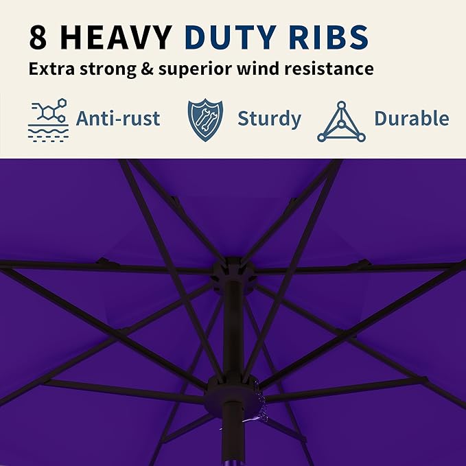 9FT 3 Tiers Patio Umbrella With Auto Tilt And Crank, Outdoor Table Market Umbrella with 8 Sturdy Ribs for Garden, Lawn, Deck, Backyard and Pool