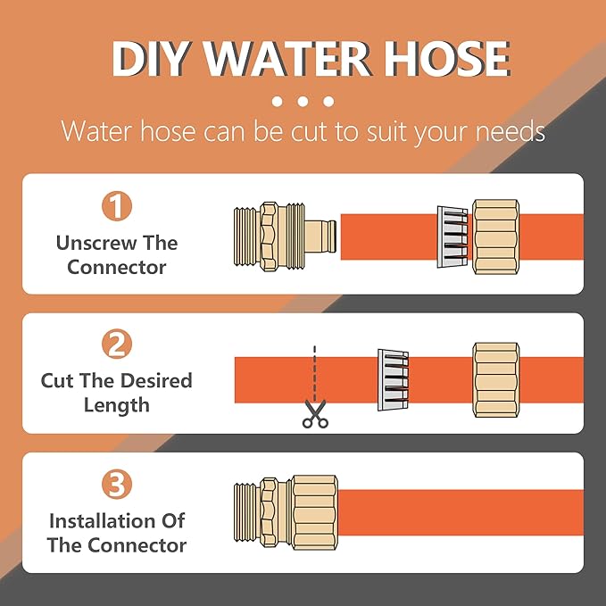 5/8" x 5ft Hybrid Garden Hose, Custom Length, -40°F to 150°, All-weather, NO Kink, Flexible, Leakproof water Hose With Additional Customizable Solid GHT Fittings