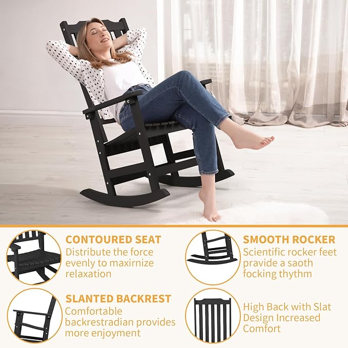 Outdoor Rocking Chairs Set of 4, Oversized All Weather High Back Porch Rocker, Patio Rockers for Outside