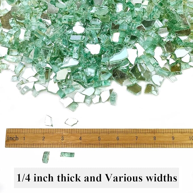 Fire Glass for Propane Fire Pit, 1/4 Inch High Reflective Fireplace Glass Rocks for Fire Pit Table, Fire Pit Glass Rocks for Outdoor Fire Table and Landscaping, 5 lbs, Light Green