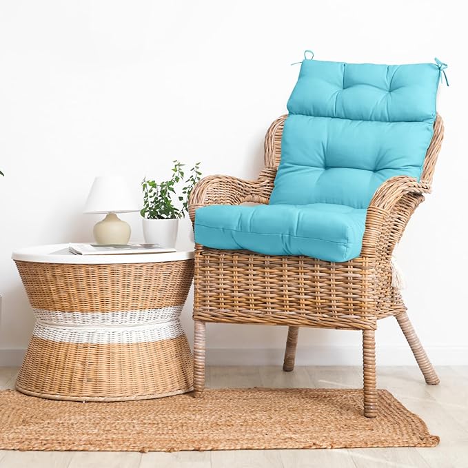 EAGLE PEAK Tufted Outdoor/Indoor High Back Patio Chair Cushions, Set of 4, 46'' x 22'', Light Blue