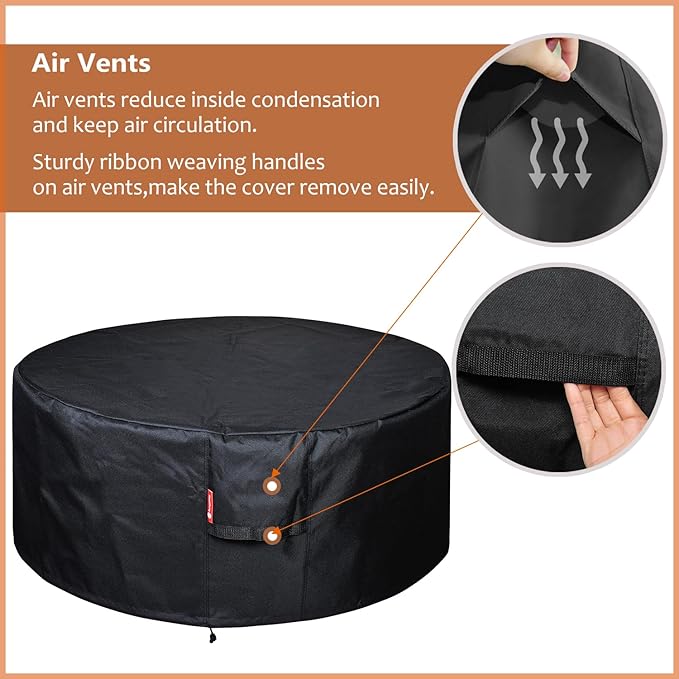 SheeChung Fire Pit Cover Round 56”D X 22”H for Solo Stove Fire Pit Surround Table,Waterproof Heavy Duty 600D Polyester Outdoor Table Protective Cover,Large Shelter for Smokeless Gas Fire Pit