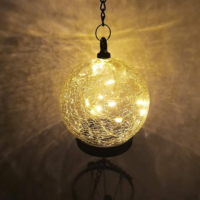 42 Inch Wind Chimes Outdoor Solar Lights, 15 Twinkle Warm White LED Large Sympathy Chime Crackled Glass Ball Birthday Gifts for Women Mom Grandma Decorative Hanging in Garden, Yard, Patio, Landscape