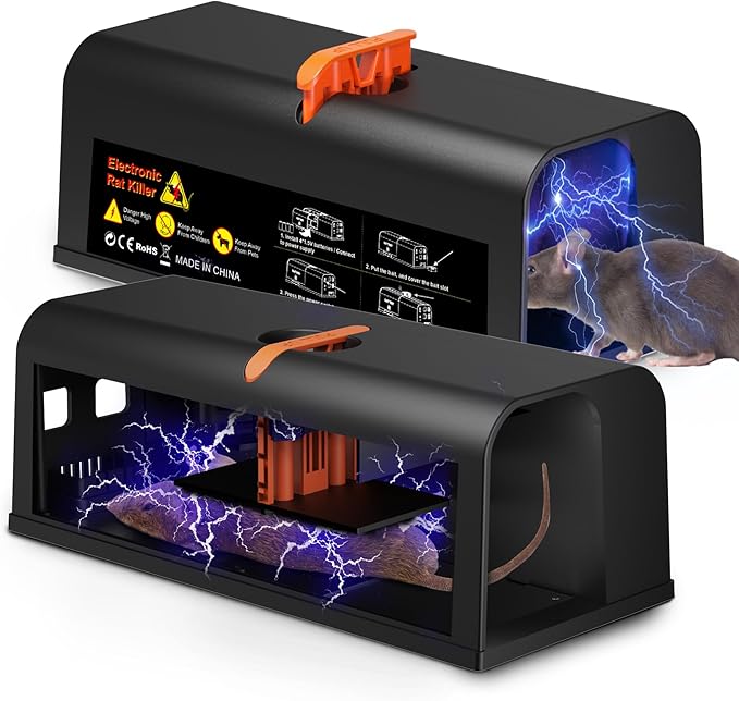 2 Packs Electric Rat Traps Indoor for Home, Electronic Mouse Trap Zapper, Rat Killer with Powerful Voltage, Effective Mouse Zapper for Rats and Mice - No Touch Reusable Rat Zapper to Protect Your Home