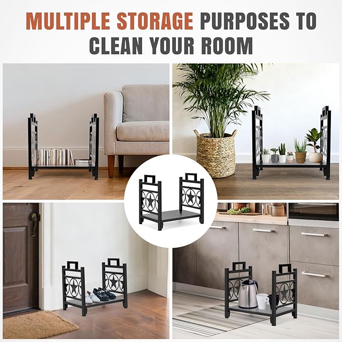 INNO STAGE Firewood Log Rack, Iron Wood Lumber Storage Holder for Fireplace, Heavy Duty Log Storage Bin for Firepit Stove Accessories Indoor - Perfect Construction - No Any Screw to Install
