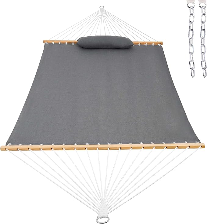 Lazy Daze Hammocks 12 FT Sunbrella Fabric Hammock not Fading with Spreader Bars and Free Pillow Fits for 2 Persons, All Weather and Fade Resistant for Patio Yard, 450 lbs Capacity, Cast Slate