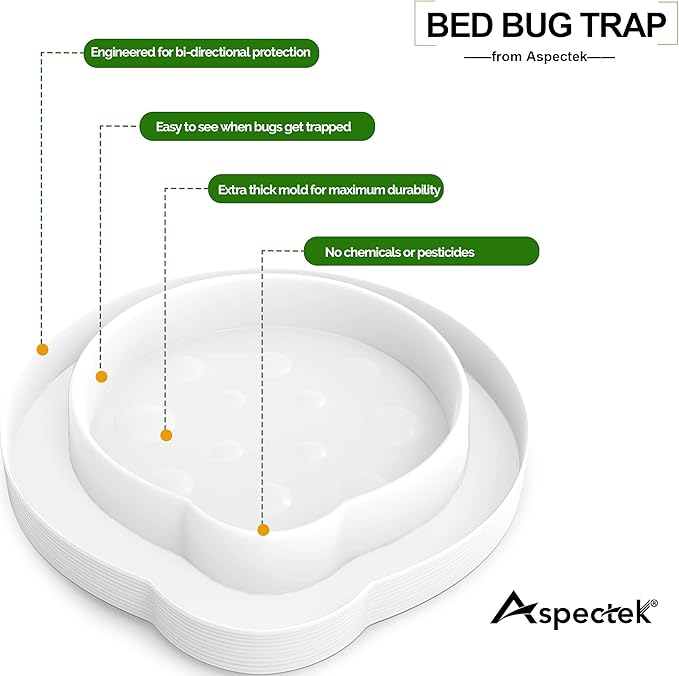 ASPECTEK Bed Bug Detector and Interceptor - Safe, Eco-Friendly Bug Trap for Monitoring and Prevention, Effective Bed Bug Traps for Home Use, Pack of 4, White