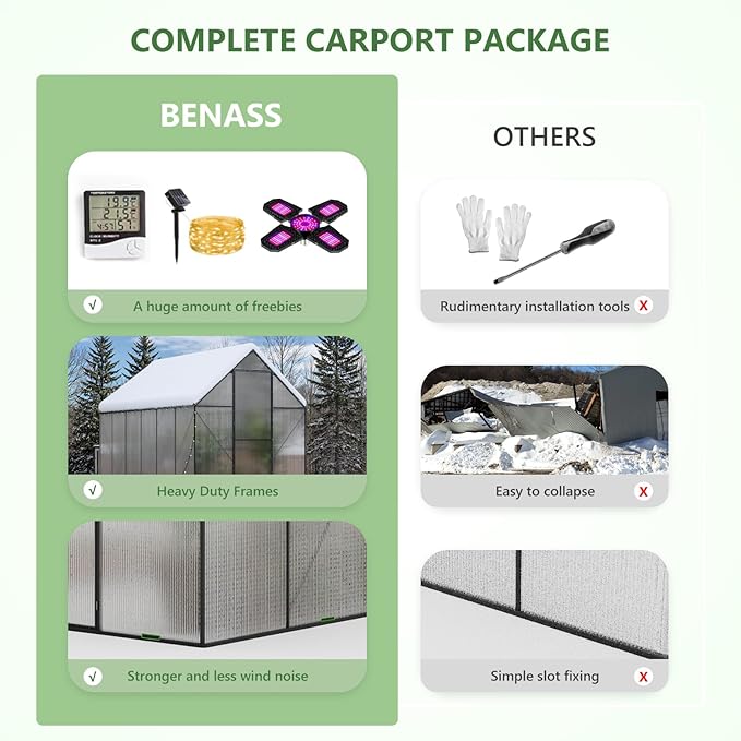 6X12 FT Greenhouse for Outdoors, Heavy Duty Polycarbonate Greenhouses, Large Walk-in Greenhouse with Roof Vent, Aluminum Hot House for Garden & Backyard