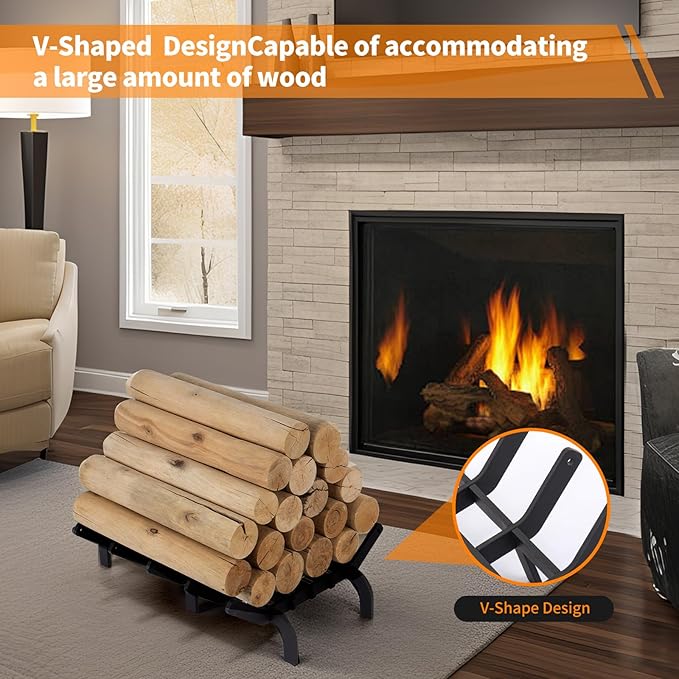 Fireplace Grates, 16 Inch Fireplace Grate Heavy Duty High Carbon Steel Fireplace Log Grate for Indoor Outdoor Firewood Stove Log Holder Rack Wood Burning Fireplace Accessories