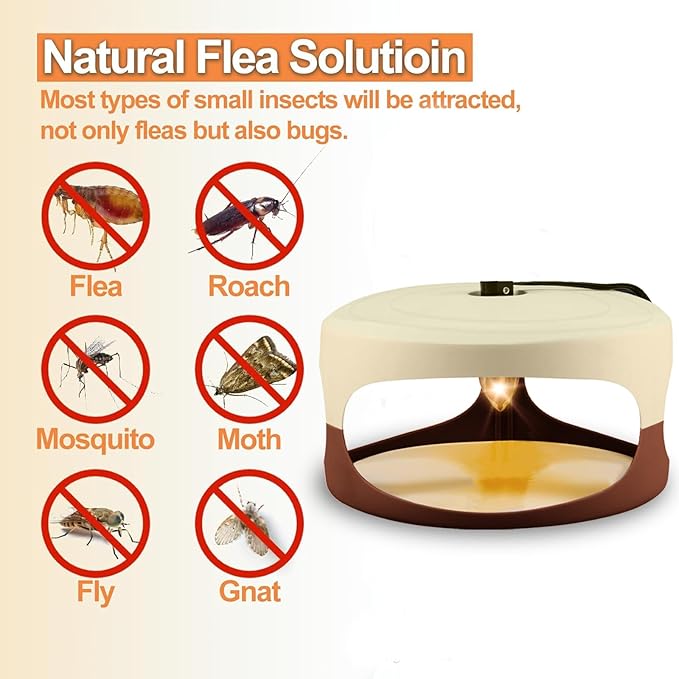 Flea Trap 4 Packs-Flea Traps for Inside Your Home, Bed Bug with Light for Indoor, Friendly Light Trap for Indoor & Garage with 12 Sticky Disc 12 Bulbs 4 Electric Wires, Safe to Pets & Human (Brown)