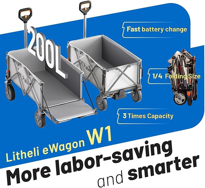 Litheli Electric Wagon Cart with 1 Battery & Charger, All-Terrain Wheels & Variable Speed | 200L Capacity, 300 lbs Heavy-Duty Utility Wagon for Camping Beach Garden Shopping, SE-Beige