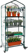 Worth Garden Upgraded 4 Tier Mini Greenhouse w/ Castors Wheels - Portable Small Gardening Green House w/ Clear PVC Cover - Heavy Duty Swivel Castors w/ Brakes - 65''H x 27''L x 19''W Indoor & Outdoor