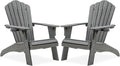Psilvam Oversized Adirondack Chair, Fade-Resistant & Odor-Free Poly Lumber Fire Pit Chairs with Cup Holder, Weatherproof Outdoor Chair, Easy 15 Min Install Patio Chair, 350 Lbs Support (2, Gray)