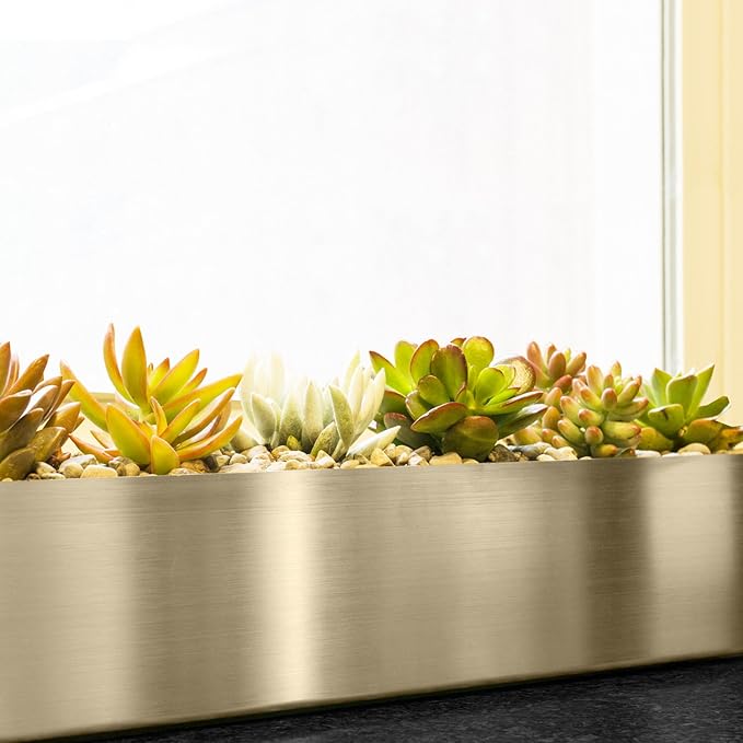 Buhbo Modern Trough Rectangle Planter 16 inch, Brushed Stainless Steel