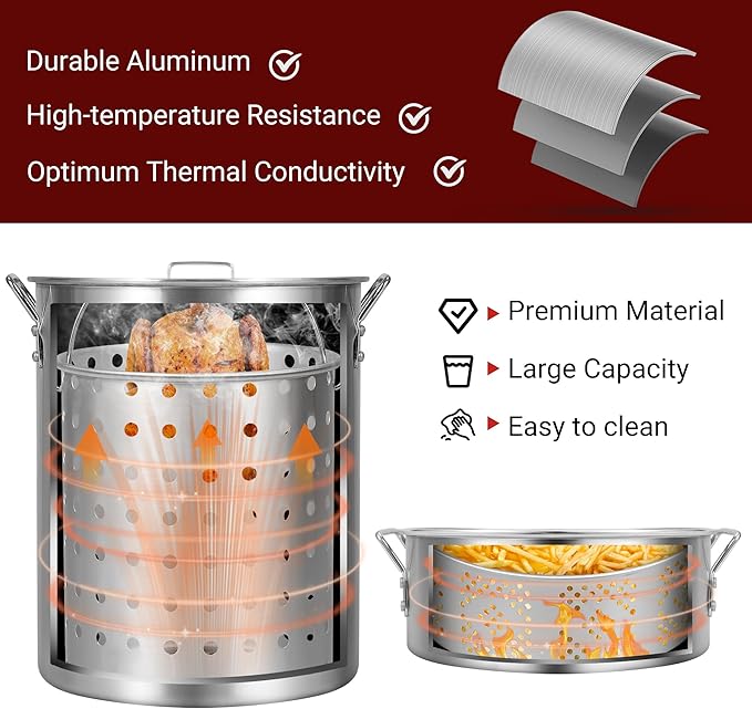 30QT Turkey Fryer & 10QT Fish Fryer Kit, Turkey Fryer Pot with Baskets and 50,000 BTU Propane Burner Stove for Party/Courtyard/Outdoor