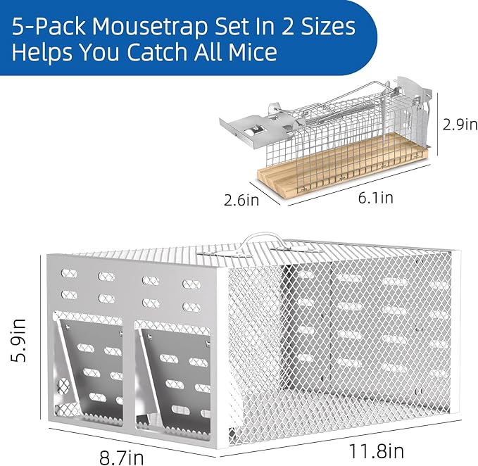 5pack Humane No Kill Rat Trap Cage,Live Rat Traps Catch and Release,Chipmunk Live Trap for Rats,Automatic Continuous Trampas para Ratones,Easy to Set Metal Mice Traps