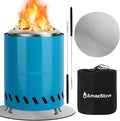 9.7 x 7.1 Inch Tabletop Fire Pit by AmazStove, Low Smoke Camping Stove for Outdoor Safe Burning Firepits, Fueled Pellets or Wood, Travel Bag Included (Blue, 9.7 x 7.1 INCH)