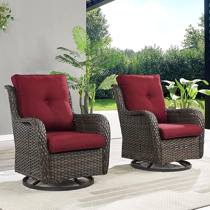 HUMMUH 6-Piece Patio Furniture Set with Fire Pit Table Wicker Outdoor Swivel Rocker Patio Chairs High Back Loveseat Conversation Set for Porch, Backyard, Deck
