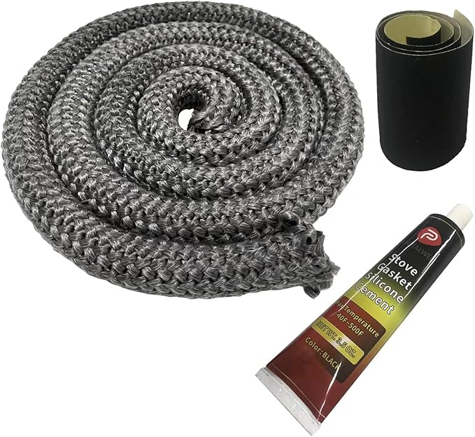 Wood Stove Gasket, 1" Woodstove Door Gasket Kit, High Temperature Resistant Rope Replacement for Fireplace Doors, Grey Color Fiberglass Seal