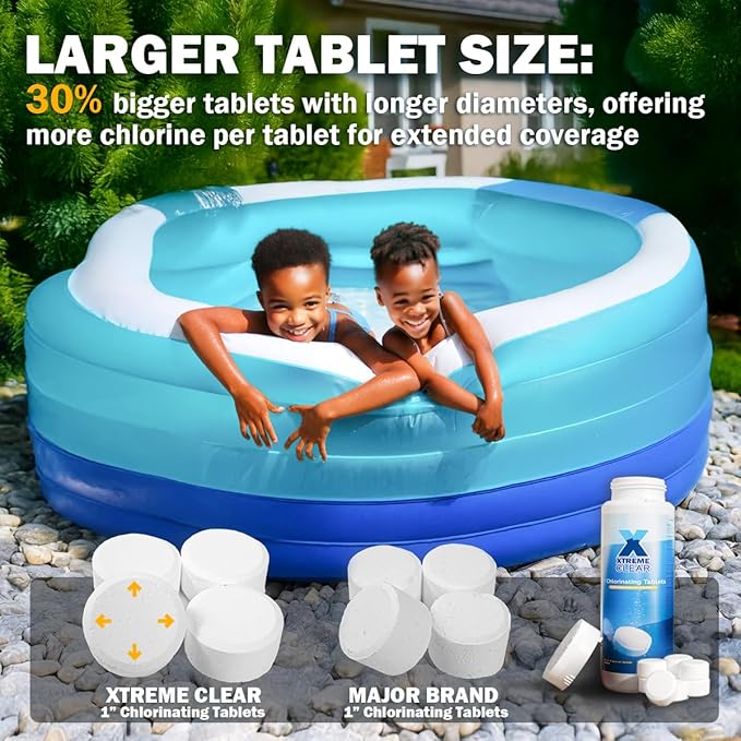XtremepowerUS XtremeClear SuperDeal 9 Pack 1.5lbs Bottle 1" Chlorine Tablets Bottle 1.5 lbs Chlorinating Tabs for Swimming Pools, Spa, Hot Tubs, Small Pool, Slow Dissolving, 9 Pack