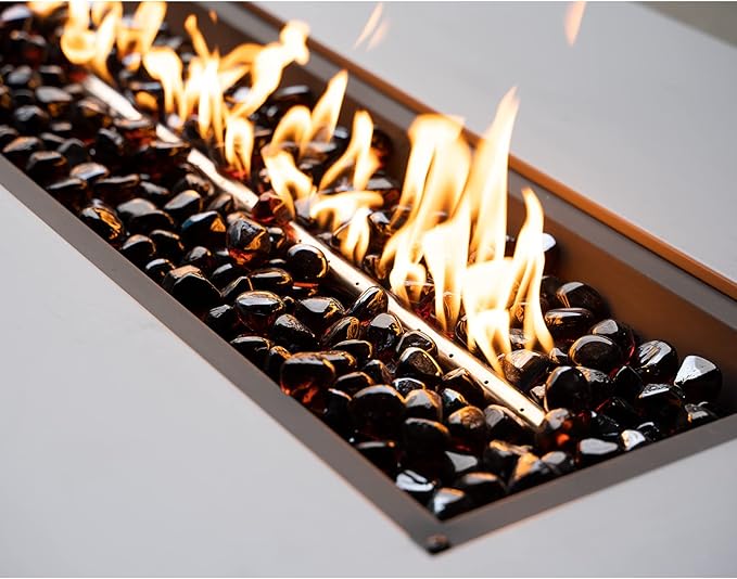 onlyfire 10-Pounds Fire Glass Diamonds for Propane Fire Pit, 1 Inch Reflective Firepit Glass Rocks Stones for Gas Fireplace and Fire Pit Table, Amber