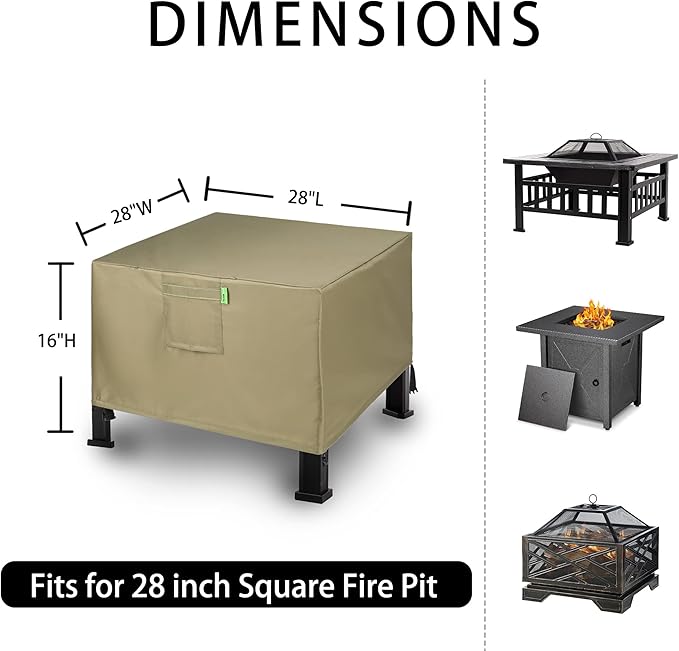 REDRICH Fire Pit Cover Square – Heavy Duty Outdoor Firepit Cover, Full Coverage Patio Outdoor Fireplace Cover, Dustproof Anti UV and Waterproof, 28’’L x 28’’W x 16’’H Brown