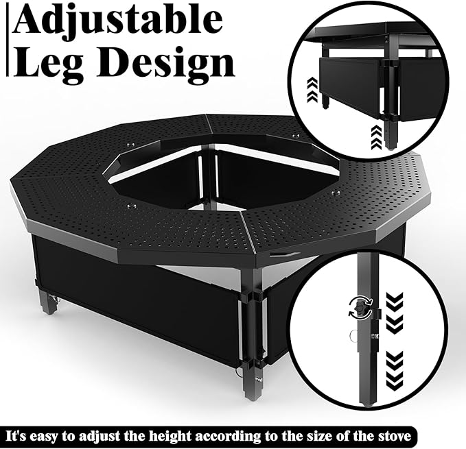 Fire Pit Surround Tabletop Use for Solo Stove Bonfire Ranger Yukon 2.0, Adjustable Surround Tabletop for Solo Stove Mesa with UV-Resistant Outdoor Fabric, Metal Black for Indoor Outdoor Use