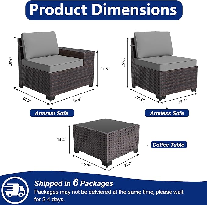 Outdoor Patio Furniture Set, 12 Pieces Outdoor Sectional Furniture High Backrest Patio Sofa, All-Weather PE Rattan Patio Conversation Set with Coffee Table & Cushions(Grey).