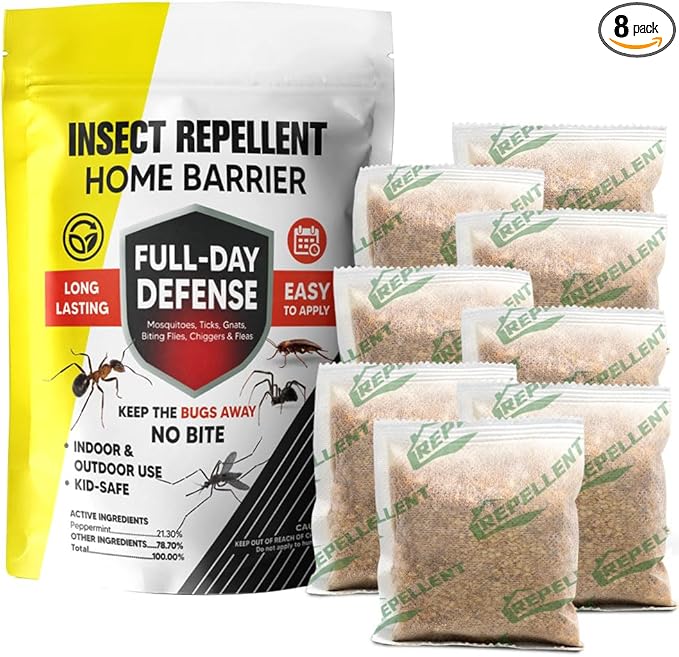 Bug and Tick Repellent, Bug Repellents Outdoor, Tick Deterrent for Yard, Spider Repellant, Roach Repellent Indoor, Repel Ants, Fleas, Spiders, Silverfish & Other Pest-8 Pouches