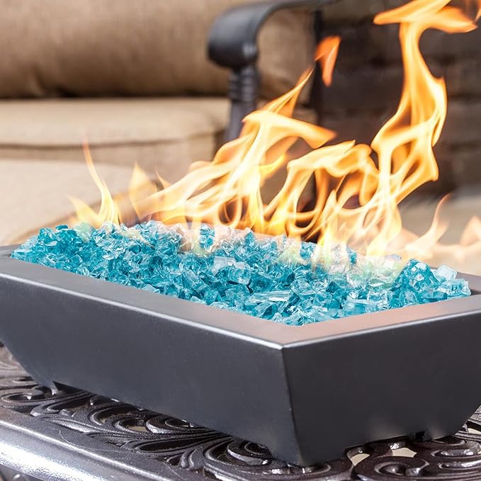 Onlyfire 10 lbs Fire Glass for Propane Gas Fire Pit, 1/2-Inch High Luster Fireplace Glass Rocks for Fire Pit Table, Aqua Blue