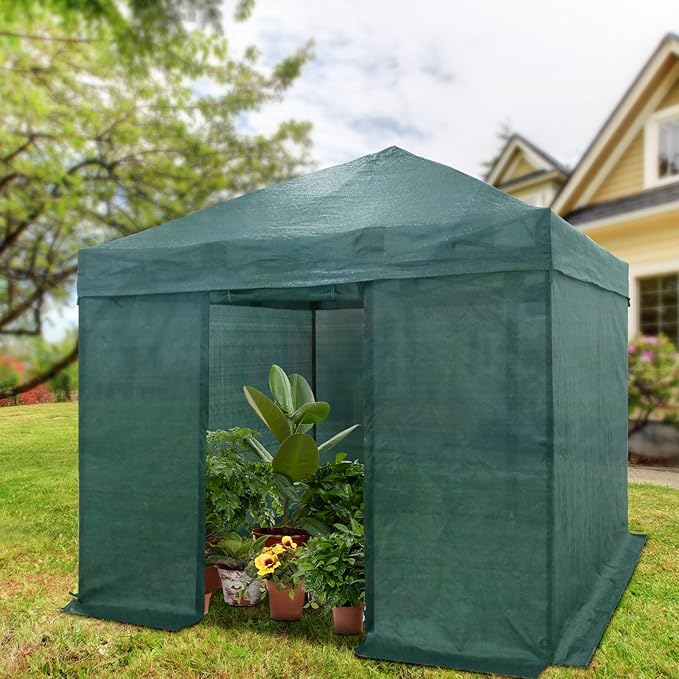 EAGLE PEAK 10x10 Walk in Shade Cloth Cover Greenhouse Instant Pop up Portable Gardening Green House with Mesh Cover, Roll up Doors, Green