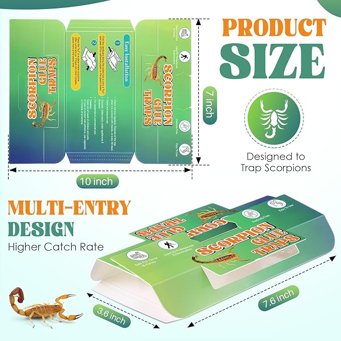20 Pack Scorpion Glue Traps, Non Toxic Scorpion Killer for Home Indoor, Extra Sticky Glue Traps for Roaches, Bugs & Insects, Pet and Children Safe, Ready to Use, Ideal for Basement, Bathrooms,Garage