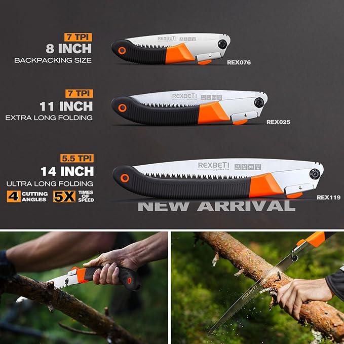 REXBETI Folding Saw, Heavy Duty 11 Inch Extra Long Blade Hand Saws for Wood Camping, Dry Wood Pruning Saws With Hard Teeth, Quality SK-5 Steel，Gifts for men