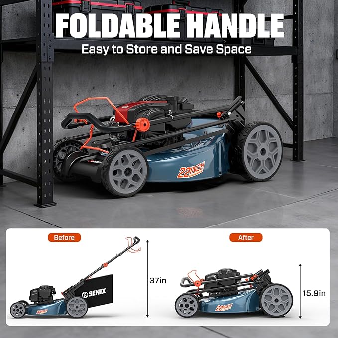 SENIX 22-Inch Self-Propelled Gas Lawn Mower with 150cc B&S EX625 Engine, 3-in-1 (Mulching, Bagging, Side Discharge), 6 Adjustable Cutting Heights (1.25” - 4”), Durable Steel Deck, Rear-Wheel Drive