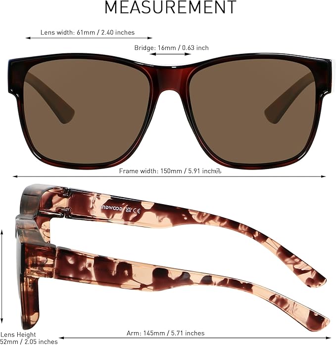 ANDWOOD Fit Over Glasses Polarized Sunglasses for Women Men Oversized Square Shades UV400 Protection