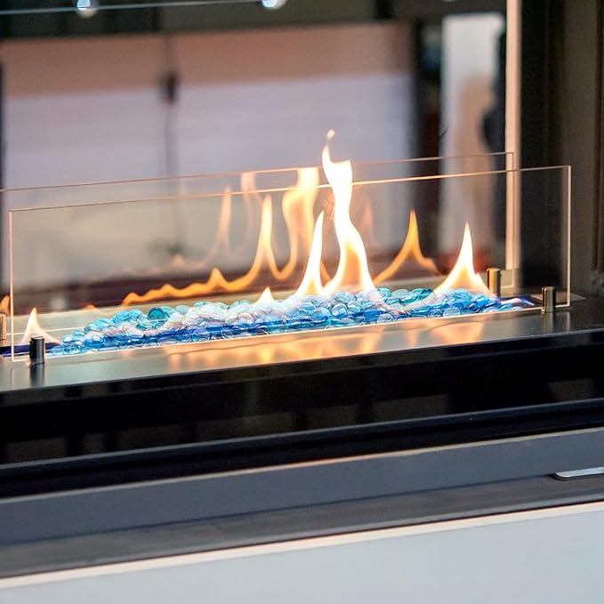 Stanbroil 10-Pound Fire Glass Beads - 1/2 inch Luster Fire Glass Drops for Fireplace Fire Pit | Gas Log Sets | Landscaping | Fish Tank, Caribbean Blue Luster