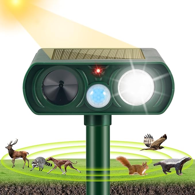 2 Pack Ultrasonic Animal Repeller Outdoor Cat Repellent Solar Deer Repellent Devices Waterproof Motion Activated Animal Deterrent Devices to Scare Squirrel Raccoon Rabbit Skunk for Yard Garden