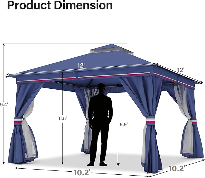 LAUSAINT HOME Outdoor Patio Gazebo 10'x10' with Expansion Bolts, Heavy Duty Party Tent & Shelter with Double Roofs, Mosquito Nettings and Privacy Screens for Backyard (Klein Blue)