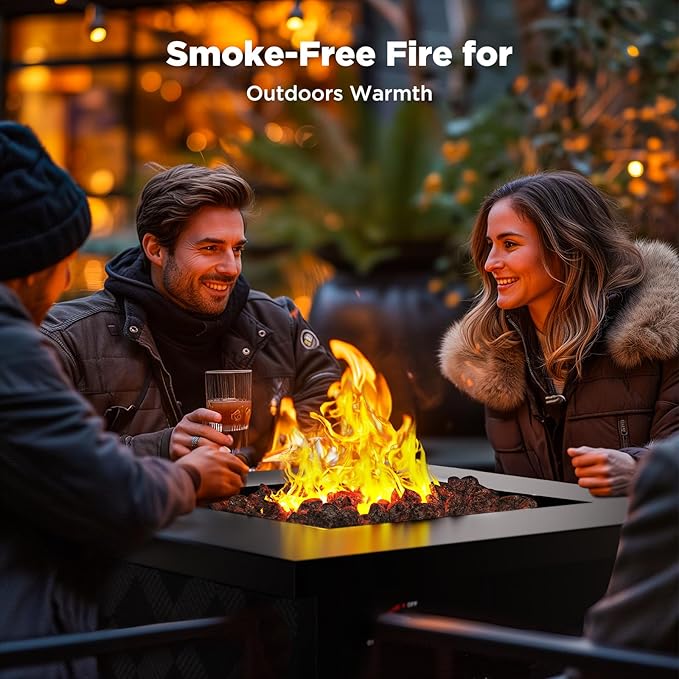 Ciays 32Inch Propane Fire Pit Table, 50,000 BTU Outdoor Gas Fire Pit Table CSA-Certified for Outside Patio with Removable Lid and Lava Rocks, Add Warmth and Ambience to Parties, Backyard, Garden