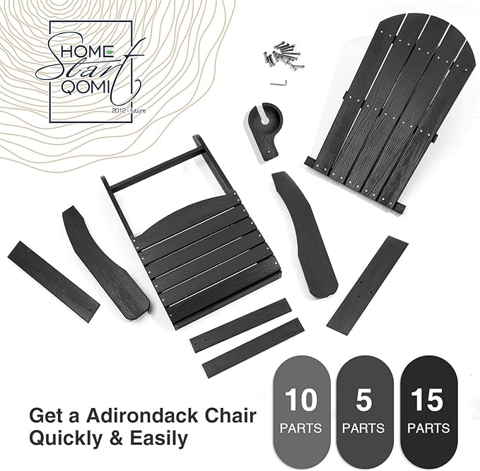 Adirondack Chair, All Weather Resistant Plastic Chairs with Cup Holder, 5 Easy Steps to Install, Outdoor Chairs for Patio, Garden, Backyard Deck, Lawn, Fire Pit - Black