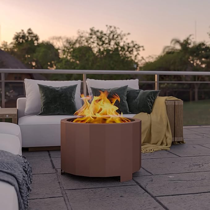 Flash Furniture Titus Commercial Grade Wood Burning Smokeless Outdoor Firepit - Bronze Finish - 27 inches - Portable - Waterproof Cover