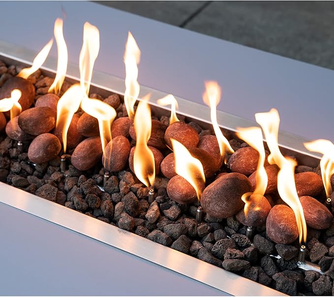 Stanbroil 24pcs Light Weight Ceramic Fiber Pebble Stones for Indoor Outdoor, Gas Inserts, Ventless, Vent Free, Electric, Outdoor Fireplaces and Fire Pits - Brick red