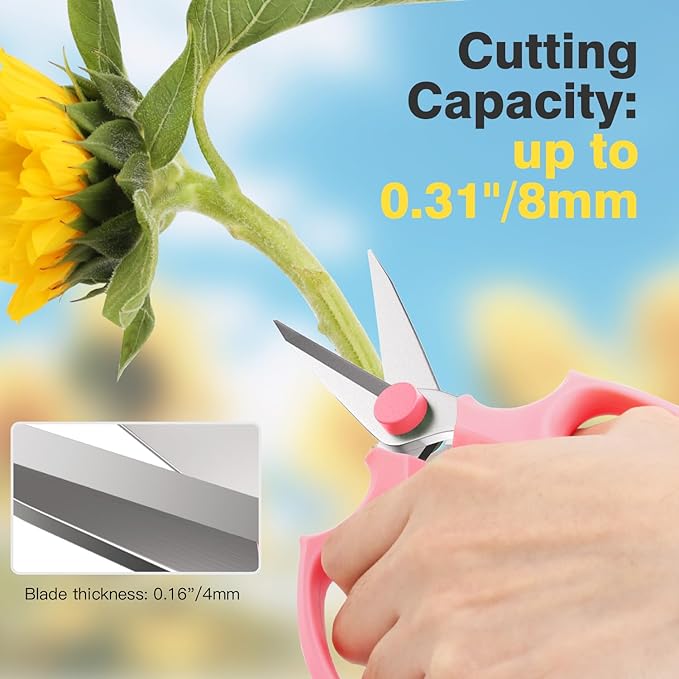 Housolution Flower Scissors, Strong Floral Shears, Premium Steel Pointed Garden Pruning Shears Floral Fruits Leaf Scissors Hand Pruner Snip Trimming Tool for Gardening Flower Arrangement, Pink